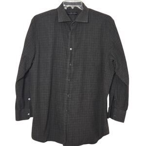 Ralph Lauren Black Label Mens Button Down Shirt Gray Brown Check Plaid Casual